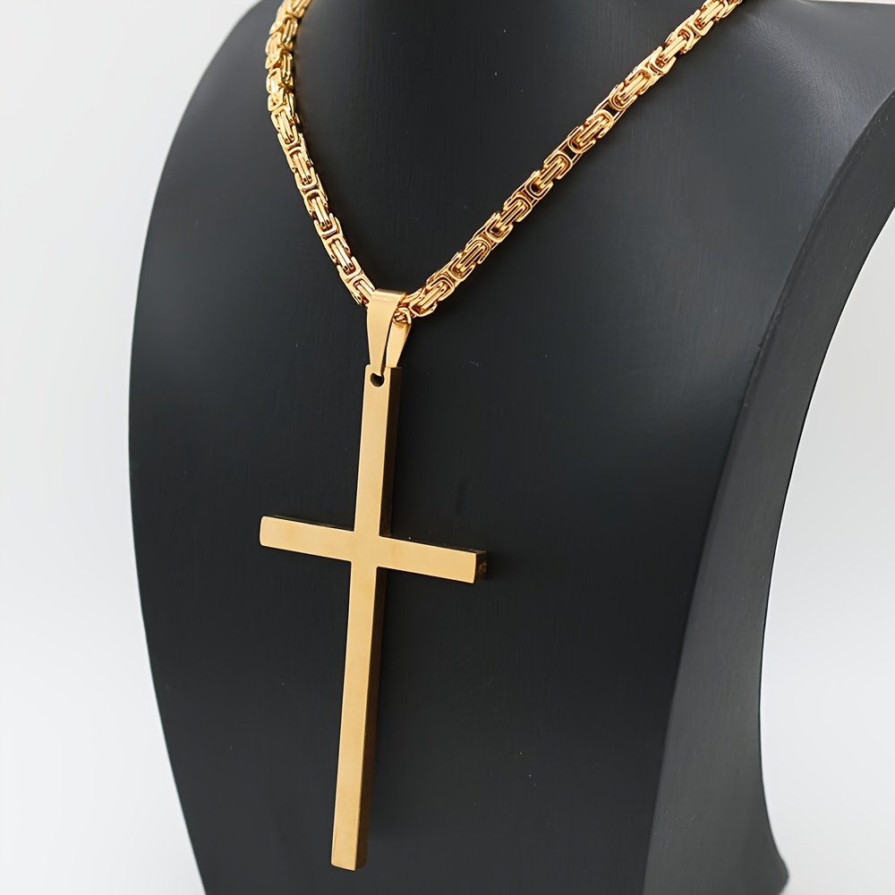 Men's Large Stainless Steel Cross Pendant Necklace, 2pcs Set